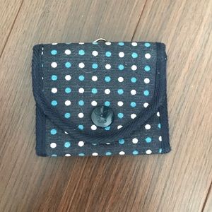 American Eagle blue polka dot tri gold wallet